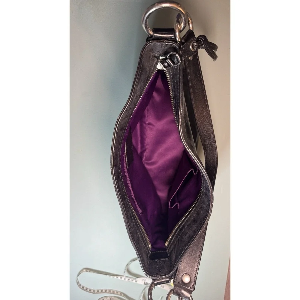 Coach F1082 Black Leather Hobo Bag with Scarf Purple Lining Zoe Vintage Y2K